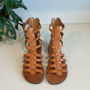 Gladiator Sandals Leather Handmade Tan Strappy Flat EU 38